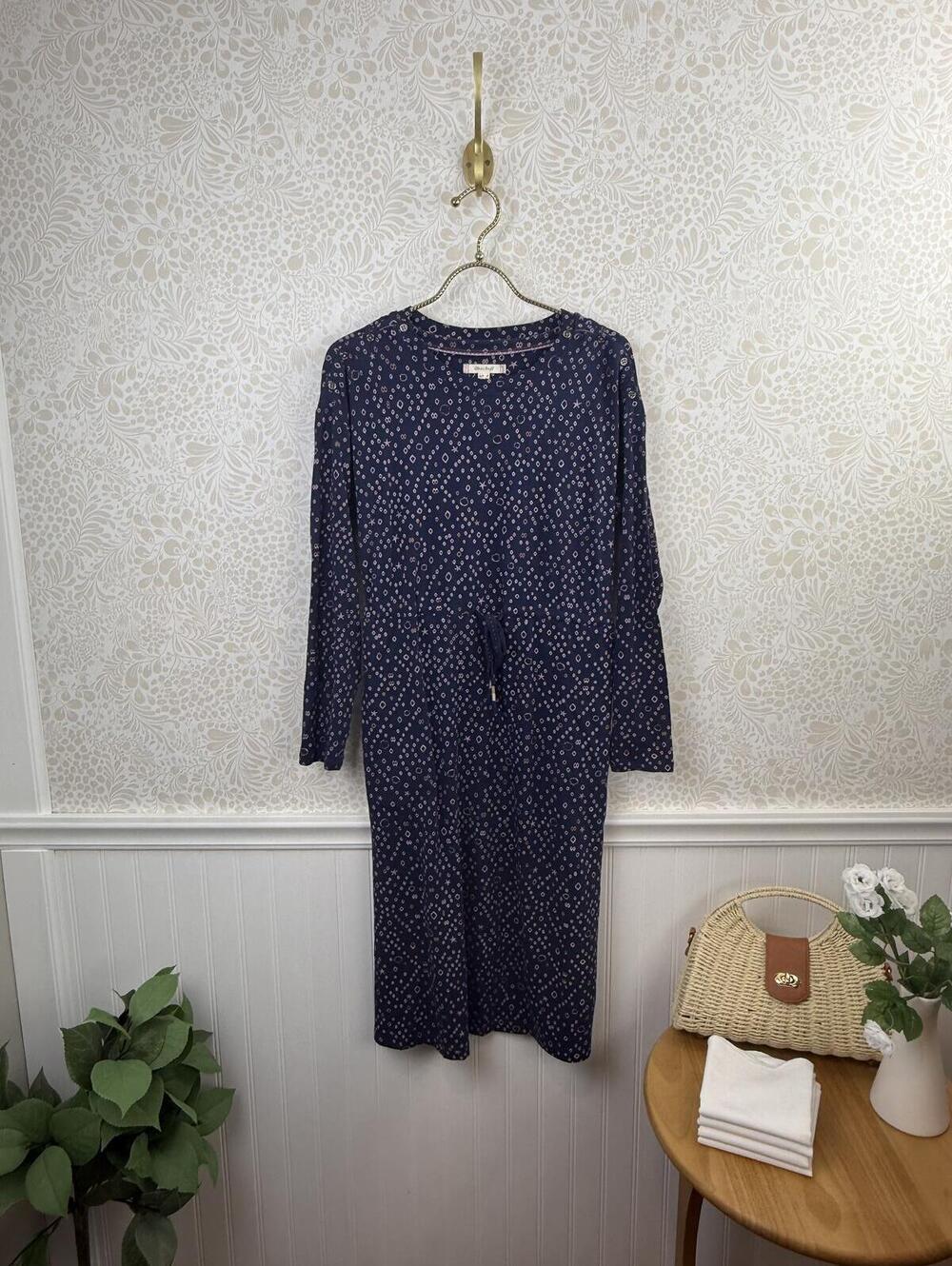 White Stuff Navy & Purple Patterned Tie Waist Jersey Midi Dress - Size - EU 36